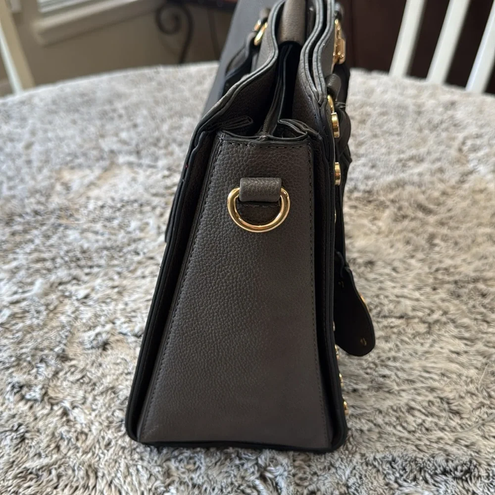 NWT‎ Dasien Purse Gray With Gold Studs Removable Shoulder Strap Magnetic Closure